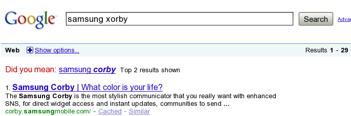 Google SERP Results for query samsung xorby