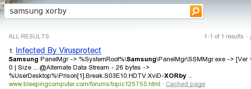 Bing SERP Results for query samsung xorby