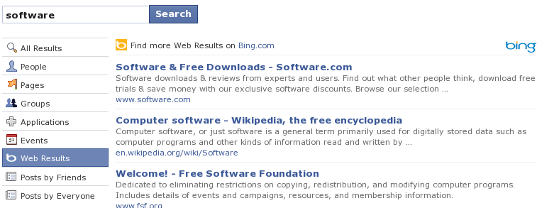 Facebook Search Results through Bing