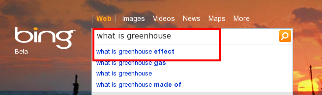 Bing Auto-Suggestion List for what is greenhouse