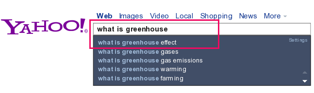 Yahoo Auto-Suggestion List for what is green house