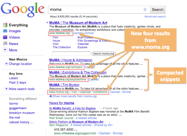 Four Search Results for Moma in Google