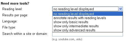 Reading Level feature in Google Advanced Search