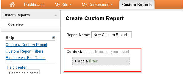 Custom Reporting Filter option