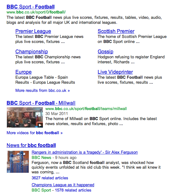 BBC Football Search in Google UK