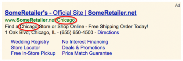 Location Insertion feature in Google AdWords